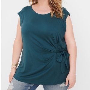 Ryllace Teal Tie the Knit Cap-Sleeve lyocell Tee size 2X